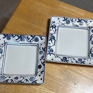 HD designs Annalise Blue and White Square Ceramic Plates set of 2